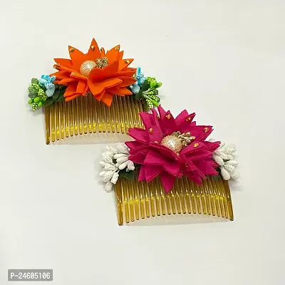 Elegant Multicoloured Artificial Flower Embellished Comb Clip For Girl And Women-thumb0