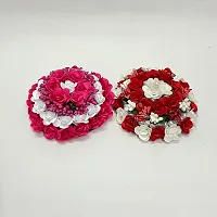Elegant Multicoloured Satin Flower Embellished Bun For Girl And Women-thumb1