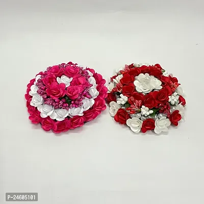 Elegant Multicoloured Satin Flower Embellished Bun For Girl And Women-thumb2