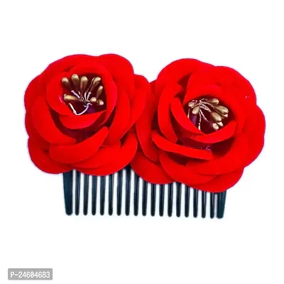 Elegant Red Velvet Embellished Comb Clip For Girl And Women