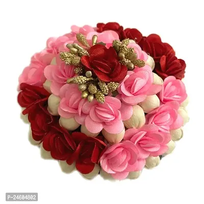 Elegant Multicoloured Satin Flower Embellished Bun For Girl And Women-thumb2