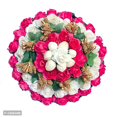 Elegant Multicoloured Satin Flower Embellished Bun For Girl And Women-thumb0