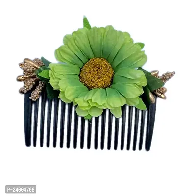 Elegant Green Fabric Embellished Comb Clip For Girl And Women