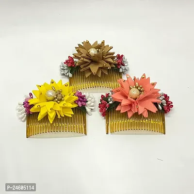 Elegant Multicoloured Artificial Flower Embellished Comb Clip For Girl And Women