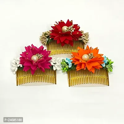 Elegant Multicoloured Artificial Flower Embellished Comb Clip For Girl And Women-thumb0