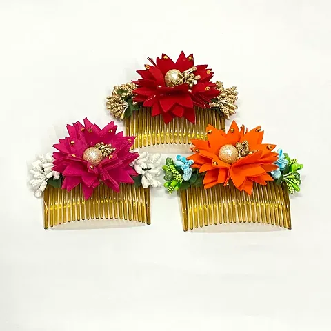 Elegant Artificial Flower Embellished Comb Clip For Girl And Women