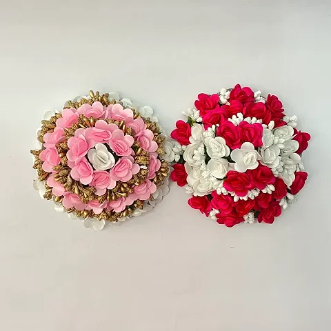 Elegant Satin Flower Embellished Bun For Girl And Women