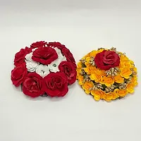 Elegant Multicoloured Satin Flower Embellished Bun For Girl And Women-thumb1