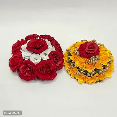 Elegant Multicoloured Satin Flower Embellished Bun For Girl And Women-thumb2