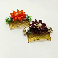 Elegant Multicoloured Artificial Flower Embellished Comb Clip For Girl And Women-thumb1