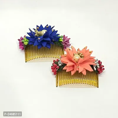 Elegant Multicoloured Artificial Flower Embellished Comb Clip For Girl And Women