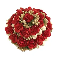 Elegant Red Satin Flower Embellished Bun For Girl And Women-thumb1