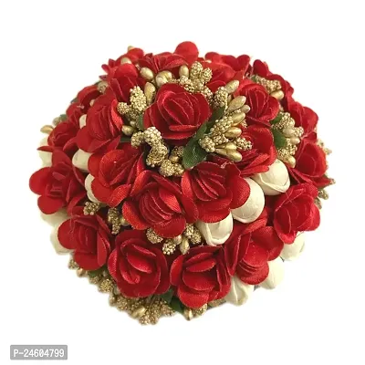 Elegant Red Satin Flower Embellished Bun For Girl And Women-thumb2