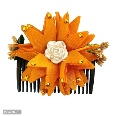 Elegant Yellow Fabric Embellished Comb Clip For Girl And Women