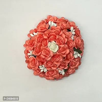 Elegant Peach Satin Flower Embellished Bun For Girl And Women