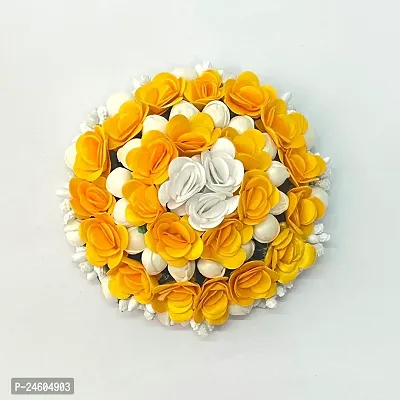 Elegant Yellow Satin Flower Embellished Bun For Girl And Women-thumb0