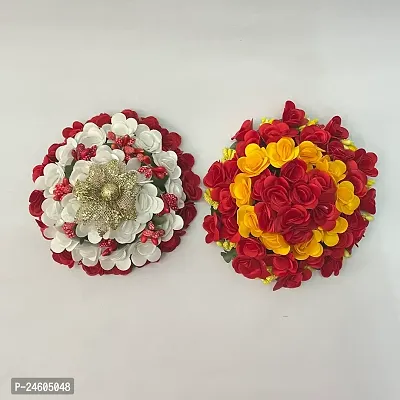 Elegant Multicoloured Satin Flower Embellished Bun For Girl And Women-thumb0