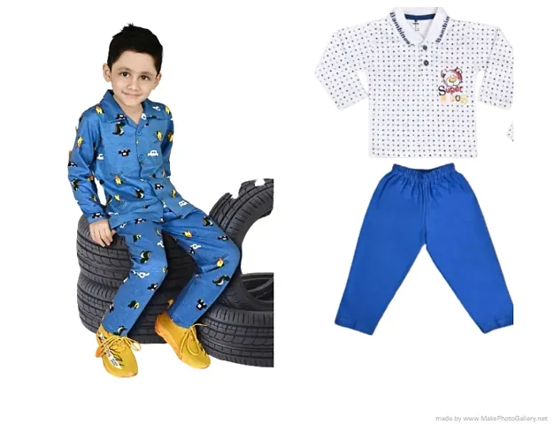 Stylish Cotton Printed T-Shirts with Shorts For Boys Pack of 2