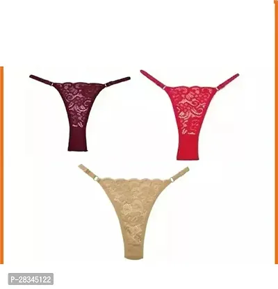 Classic Lace Solid Thong Brief for Women, Pack of 3