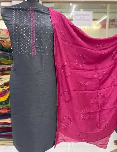 Stylish Cotton Slub Unstitched Dress Material with Dupatta