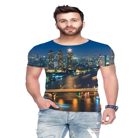 Men's Multicoloured Polyester Blend T Shirt