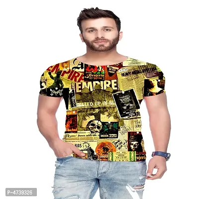 Men's Multicoloured Polyester Blend Printed Round Neck Tees