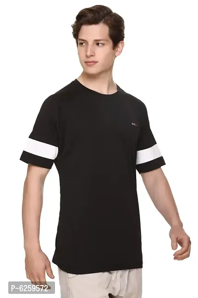 Stylish Black Polycotton Colourblocked Round Neck Tees For Men