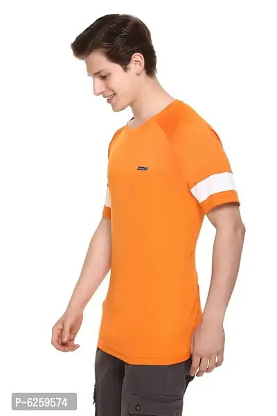 Stylish Orange Polycotton Colourblocked Round Neck Tees For Men