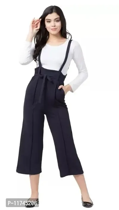 Stylish Navy Blue Polyester Viscose Blend Solid Jumpsuit For Women-thumb0