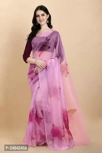 Classic Organza Saree with Blouse piece For Women-thumb0