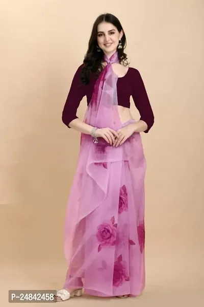 Classic Organza Saree with Blouse piece For Women-thumb2