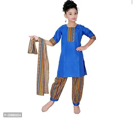 Alluring Blue Cotton Stitched Salwar Suit Sets For Girls