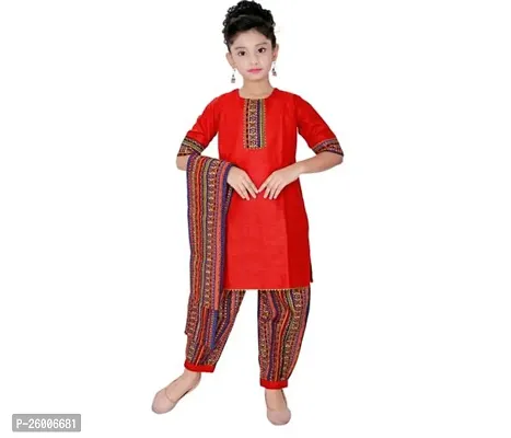 Alluring Red Cotton Stitched Salwar Suit Sets For Girls