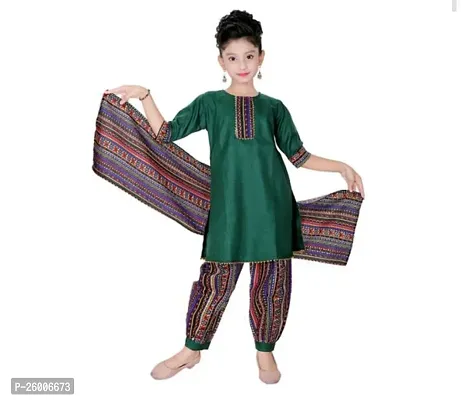 Alluring Green Cotton Stitched Salwar Suit Sets For Girls