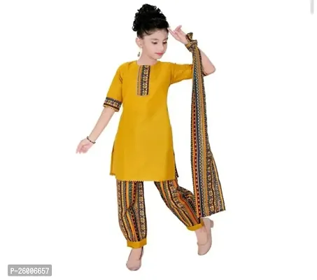 Alluring Yellow Cotton Stitched Salwar Suit Sets For Girls