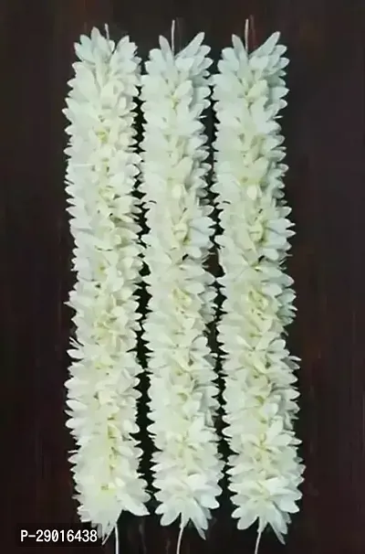 3PC Plain Jasmine Flower Fabric Gajra 10inch for Stunning Hairstyles Hair Band (White) PACK OF 3-thumb0