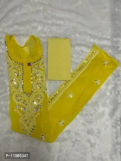 Stylish Georgette Yellow Chikankari Embroidered Kurta With Inner For Women-thumb0