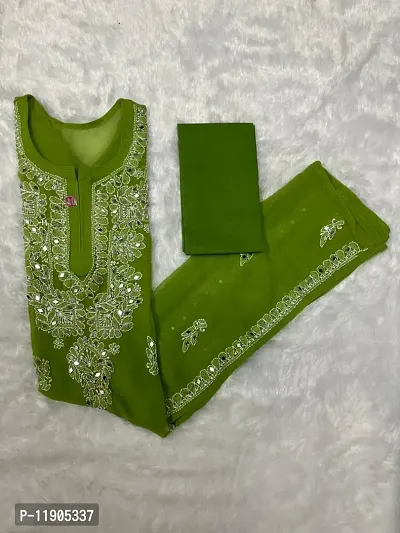 Stylish Georgette Green Chikankari Embroidered Kurta With Inner For Women