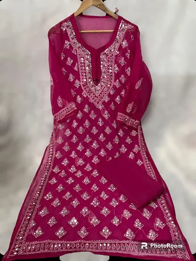 Chikankari kurti and Inner with Mirror work.