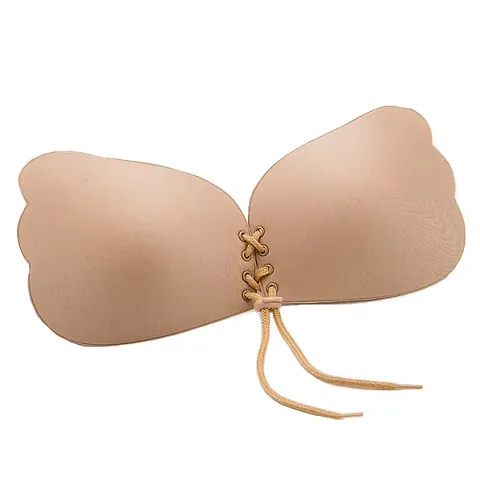 Be Sure Women's Silicone Wired Stick On, Invisible Push up, Sticky, Strapless Bra Beige