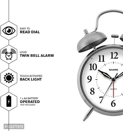 Be Sure Table Alarm Clock Vintage Look Twin Bell with Night LED Display And Loud Sound Alarm Voice for Heavy Sleepers Kids and Students, Home and Office, Loud Bell Alarm (Silver)-thumb4