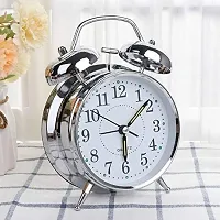 Be Sure Table Alarm Clock Vintage Look Twin Bell with Night LED Display And Loud Sound Alarm Voice for Heavy Sleepers Kids and Students, Home and Office, Loud Bell Alarm (Silver)-thumb4