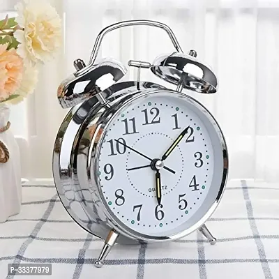 Be Sure Table Alarm Clock Vintage Look Twin Bell with Night LED Display And Loud Sound Alarm Voice for Heavy Sleepers Kids and Students, Home and Office, Loud Bell Alarm (Silver)-thumb5