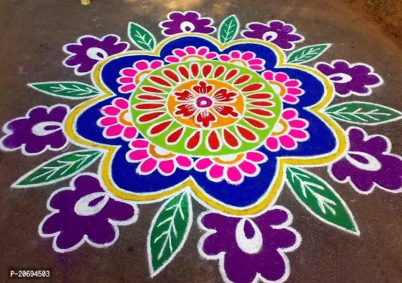 Ikka Rangoli Powder Colors Floor Arts 5 Multicolor Rangoli Powder 300gm Each(Red,Sky Blue,Dark Blue,Yellow,White) Rangoli Colour Powder for Diwali, Navratri Pongal Pooja Mandir-thumb3