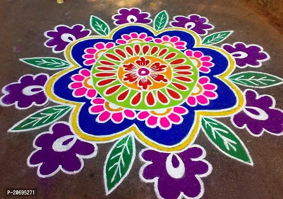 Shubh Rangoli Powder Colors |Set of 6 Different Color Rangoli Colors 200  Grams in Each Packet(Red,White,Dark Green,Pink,Yellow,Blue)|Rangoli  Navratri