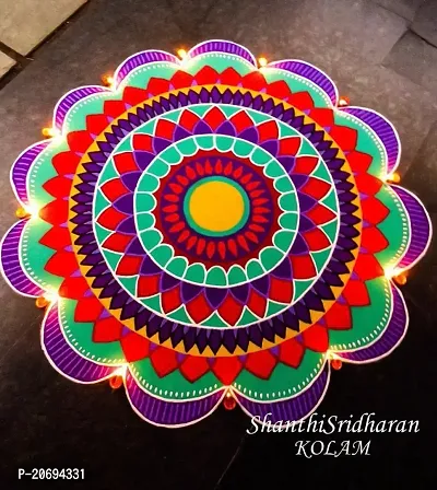 Shubh Rangoli Powder Colors Set of 6 Different Color Rangoli Colors 100 Grams in Each Packet(Red,White,Green,Pink,Haldi,Blue) Rangoli Navratri Multicolored Rangoli-thumb5