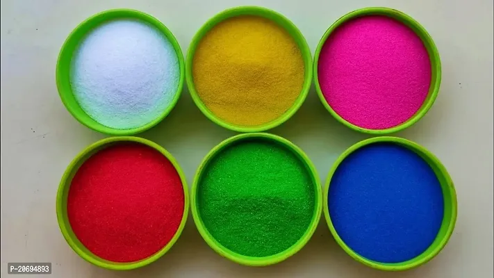 Shubh Rangoli Powder Colors Set of 6 Different Color Rangoli Colors 200 Grams in Each Packet(Red,White,Green,Pink,Haldi,Blue) Rangoli Navratri Multicolored Rangoli