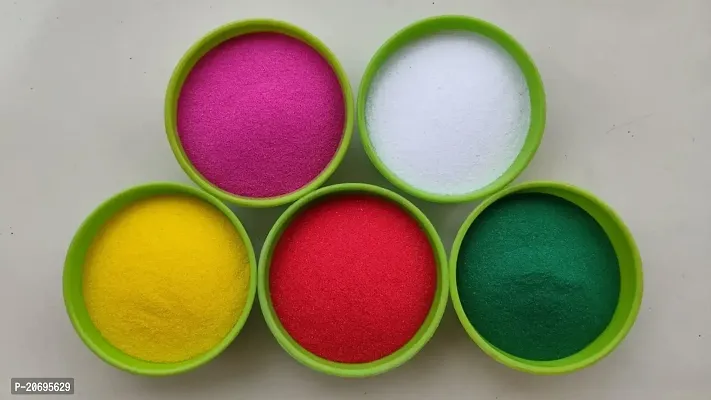 Ikka Rangoli Powder Colors Multicolors Pack of 5 - Red,Pink,White,DarkGreen,Yellow(250gm Each) Floor Arts Diwali Navratri Onam Pongal Pooja