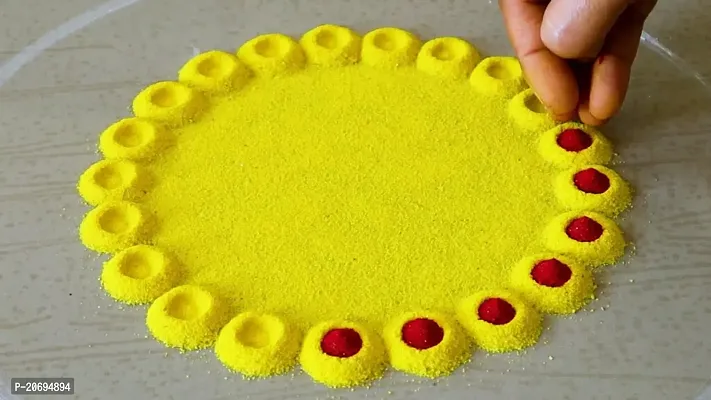 Ikka Rangoli Yellow Colour Pack of Rangoli Powder for Diwali, Navratri, Pongal Pooja Mandir Arts Ceramic for Creativity, Floor Diwali Decoration Items for Home-thumb4