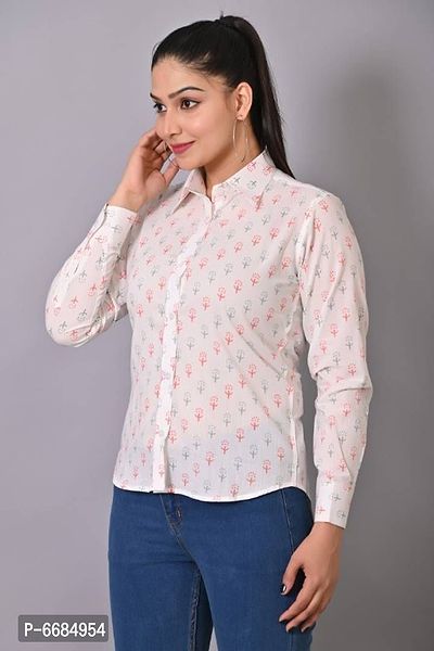 White Printed Cotton Shirt For Girls-thumb0